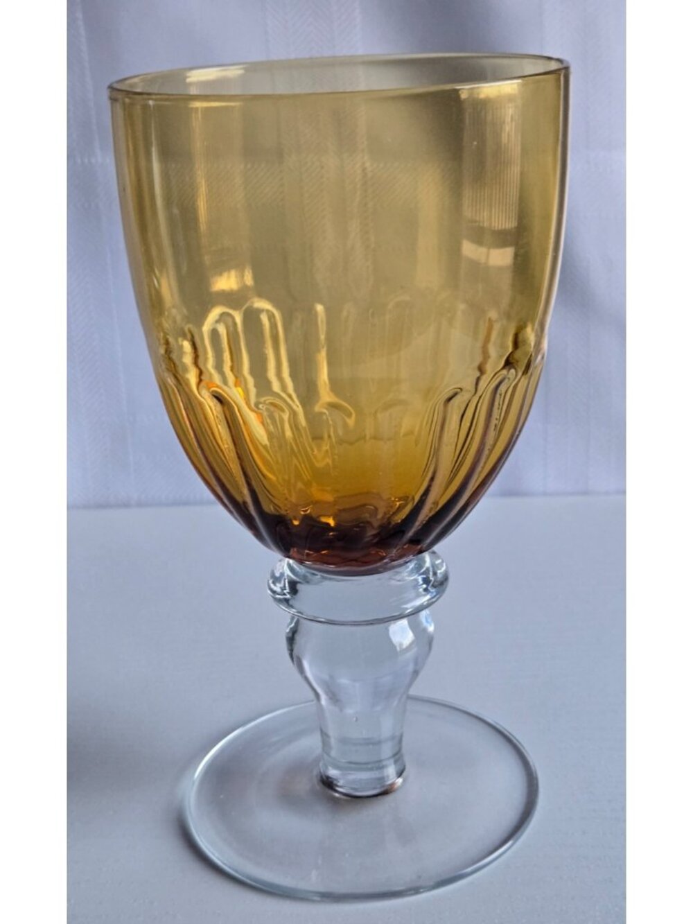 Amber Glass Clear Stemmed Water Goblet - Mid-Century Modern